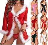 NegligeeWeihnachten Sexy Spitze Dessous Weihnachts Lingerie Festival Unterwäsche Vorne Offen Reizwäsche Babydoll Christmas Nachtwäsche mit G-String