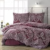 ZIRVEHOME Bettwäsche 135x200 cm. 2 teilig Set, Bordeaux, 100% Baumwolle/Renforcé, mit reißverschluss atmungsaktiver bettbezug weiß barock Gemustert Kissenbezug 80x80 cm. Pulse V2