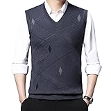 Gestricktes Ärmelloses Tanktop für Herren, Herren Weste V-Ausschnitt Ärmellos Weste Pullover Lässig Jacquard Strickweste Klassische Wollmischung Rippstrick Weste Weste Business Gentleman Strickm