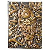 YHH Notizbuch Liniert A5 Hardcover, Vintage Leder Tagebuch Liniert Buch Reisetagebuch Lined Journal Notebook, Handgemachtes, 200 Seiten, GeburtstagGeschenk für Erwachsene Kinder, 3D Eule Bronze