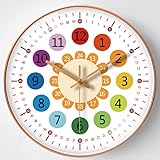 KSYOU Time Teacher Wanduhr zum Lernen der Uhrzeit, bunt, nicht tickend, für Kinder, Mädchen, Jungen, Klassenzimmer, Schlafzimmer, Wohnzimmer, Kinderzimmer, 20,3 cm (3020 God)