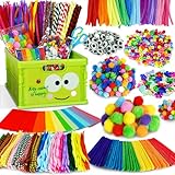 Bastelkoffer kinder ab 6 jahre Bastelkoffer ab 4 jahre Bastelsachen Bastelmaterial Set, Basteln Gehören Pompons,Pfeifenreiniger für Kinder Mädchen Jungen