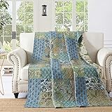 Qucover Tagesdecke Patchwork 150x200cm für Einzelbett Quilt Patchworkdecke aus Baumwolle Vintage Stil Zweiseitiger Design Gesteppte Decke mit Sommerlichem Muster