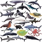 TOYMANY 24 Stück Ocean Spielfiguren Set - Meerestier-Figuren, Plastiktiere, Mini-Tiere - Meer Ozean Fisch Hai Wal Oktopus - Zum Spielen oder als Deko