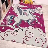 Paco Home Kinderzimmer Teppich für Kinder Das Kleine Einhorn Pink Creme Türkis, Grösse:80x150 cm