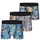 CONKEND Boxershorts für Jungen, ultraweiche Baumwolle, ohne Etikett, atmungsaktives Netzgewebe, Performance-Sport, Big Boy, Boxershorts mit Eingriff, 3er-Pack, 10–12, Tm16: 3er-Pack bedruckte