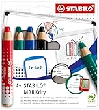 STABILO - Whiteboard- und Flipchartmarker - MARKdry - 4er Pack mit Spitzer und Abwischtuch - in vier verschiedenen Farben