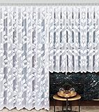Gardinen Vorhangen Weiß Jacquard 200x250+300x175 cm (BxH) Dider Set Kurz und Lang Vorhänge Moderne Dekorative Gardine Kräuselband Fertig zum Aufhängen Pflegeleicht Bügelfrei Bleibt Weiß