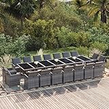 BUKSCYJS GartenmöBel Set,19-TLG. Garten-Essgruppe mit Kissen Poly Rattan Grau FüR Garten, Terrasse, AußEnbereich, Balkon