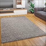 Paco Home Teppich Wohnzimmer Schlafzimmer Hochflor Shaggy Flokati Optik Einfarbiges Design Weich Flauschig Moderne Deko, Grösse:80x150 cm, Farbe:Grau