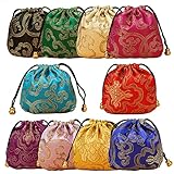 Spldsun 10 Stück Seide Schmuckbeutel, Schmuckbeutel mit Drawstring, für Aufbewahrung von Schmuck, Juwelen, SüßIgkeiten, Kleinen Geschenken und Kratzer Vermeiden (11cm, 10 Farben)