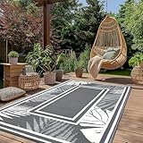 XQKXHZ Outdoor Teppich Wetterfest Grau Klein 120x180 Balkonteppich Wetterfest Outdoor Garten Teppich UV-Beständig Reversible Aussenteppich,Outdoorteppich für Terrassen Camping Picknick Außenteppich