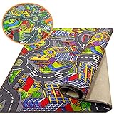 Kinderteppich Spielteppich Straßenteppich Stadt Kinderzimmer Häuser Auto Teppich für Jungen und Mädchen (80 x 120 cm)
