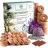 HOLZMANN 54x, Mottenschutz aus Zedernholz, 2X Lavendelsäckchen, mit 2X Schleifpapier, Zedernholz Mottenabwehr, Natürlicher Mottenschutz für Kleiderschrank, Zedernholzringe, Mottenschutz Lavendel