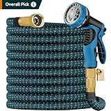 Erweiterbarer Gartenschlauch, 15,2 m Wasserschlauch mit Sprühdüse mit 10 Funktionen, leichter, flexibler Schlauch mit 3-lagigem Latexkern und 3/4-Zoll-Anschlüssen, 15,2 m einziehbarer Stretchschlauch