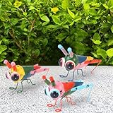 Eisen Insekten Gartenfiguren für Draußen, 3 Stück Gartendeko Metall Grashüpfer Gartenstatuen zum Aufhängen, Garten Deko Grashüpfer Draußen Figuren, Wetterfest Insekten Metallfiguren für Hof Terrassen