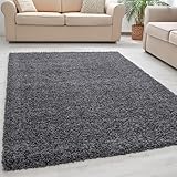 Giancasa Hochflor Teppich Wohnzimmer 200x290 cm Grau - Flauschiger Shaggy in vielen Farben für mehr Gemütlichkeit in deinem Zuhause - Ideal für Flur und Schlafzimmer