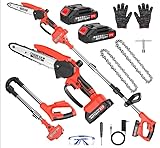 2-in-1 Kettensäge Akku Stangensäge mit Bürstenlosem Motor Hochentaster 8 Zoll Sägeblatt 2x3000mAh Bis Zu 40 Minuten Laufzeit Verstellbarer Teleskopstiel für Garten und Baumzuschnitt