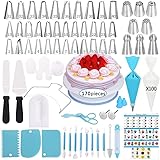 Kuchendekorationswerkzeug-Set, 170-teiliges Backzubehör-Set, Drehteller, Gebäckdüsen für Sahne, Süßwaren, Tüten, Spritztüllen, Backwerkzeuge für Kuchen (1)