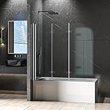 Duschwand für Badewanne 120x140cm 3-Teilig Faltbar, Duschabtrennung aus 6mm NANO Easy-clean Sicherheitsglas, Badewannenaufsatz 180° Faltbar, Badewannenfaltwand in Chorm Alu