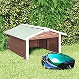 Xichuzi Roboter-Rasenmäher Garage, Mähroboter Garage, Rasenroboter Garage, Carport Bausatz, Rasenmäher Garage, 72x87x50 cm Mocca Weiß Tannenholz