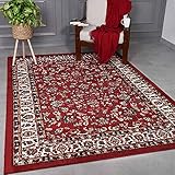 VIMODA Orient Teppich rot beige klassisch dicht gewebt mit Ornament und Blumenmotiven, Maße:160x230 cm
