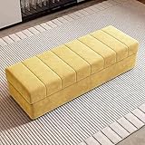 Gepolsterte Schuhbank mit Stauraum, Holzeingangssitz, großes Ende des Bettkastens, hellgelbes bequemes Kissen, ideal für Wohnzimmer & Schlafzimmer, 90 x 45 x 43 cm