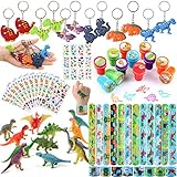 Shinelee 84 Stück Dinosaurier Mitgebsel Kindergeburtstag Dinosaurier Figuren Geschenktüten Stempel Schnapparmband Schlüsselanhänger Tattoo Kinder Dino Party Kindergeburtstag Gastgeschenke Junge