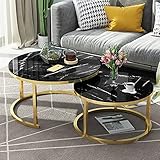 Modernes Marmorglas-Satztisch-Set für Zuhause, Büro oder Wohnzimmer, Dekor, stilvoller runder Metallrahmen, stapelbarer Couchtisch