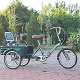 Dreiradfahrrad Dreirad für Erwachsene, Outdoor-Sport, 3-Rad-Fahrräder, 20-Zoll-Dreirad-Cruiser-Fahrrad mit Einkaufskorb und Rücksitz, traditionelles Design für Senioren, Radfahren, Treten
