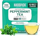 HANDPICK, Pfefferminztee (100 Tee Pfefferminz Beutel) Nicht-GVO, Reine Tee Pfefferminz | Peppermint Tea - Minze, Frischer, Kühler Geschmack | Runde Umweltbewusste Teebeutel | Pfefferminz Tee,
