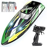 DEERC RC-Boot mit LED-Beleuchtung, 30 km/h schnelles ferngesteuertes Rennboot, selbstaufrichtend, 2 Akkus, über 24 Minuten Fahrzeit, 2,4 GHz Pool- und Seespielzeug für Kinder und Erwachsene
