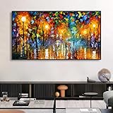 Ölgemälde auf Leinwand Lichter der Großstadt - Abstrakte Bilder Leinwand - Ölbilder auf Leinwand handgemalt - Leinwandbild Abstrakt (Großstadt, 60x120)