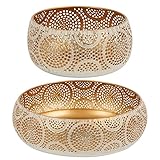 JAZUIHA Moderne Dekoschalen Set Gold 2er Set – Runde dekorative Schalen für Obst Snacks Kerzen oder Dekoartikel – Obstschalen Deko Schüsseln für Küche & Wohnzimmer – D18/30cm