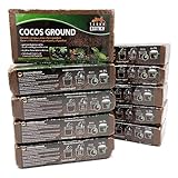 Cocos Ground - Kokoshumus für Terrarien - ca. 90 Liter lockerer Humus - Einstreu für Amphibien, Reptilien und Wirbellose - Humusziegel Bodengrund - gepresste Blumenerde aus Kokosfaserhumus (10x 650g)