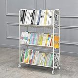 Rollbarer Buchwagen mit Rädern, Metallregal, Nizer, Trolley für Klassenzimmer, Bibliothek, Arbeitszimmer, weißes 3-stöckiges Regal