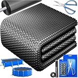 KESSER® Pool Solarabdeckplane Rund Ø 366 cm, Solarfolie 120 µm, Solarabdeckung Solarplane zuschneidbar, Poolheizung Wassererwärmung Wärmeplane, Poolsolarplane mit 1x Schere, 1x Lochzange & 12x Ösen