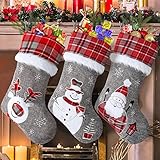 LOMOHOO Weihnachtsstrumpf 3er Set 46cm Großen Nikolausstiefel Nikolausstrumpf für Weihnachtsdeko,Weihnachtssocken für Weihnachten Geschenke Weihnachtsbaum Kamin Deko