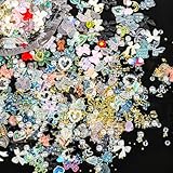 Bewudy 500 Stück Mischen Nagel Charms Dekorations, 3D Nail Dekorationen Kunstharz, Niedliche Maniküre Accessoires Blume Schleifen Herzen für Nagel Kunst Dekorations Nail DIY (Gemischte Farben)