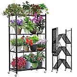 REAWOW Pflanzenregal Blumenregal Klappregal Metall Pflanzentreppe Blumentreppe ohne Installation Blumenständer 4 Etagen Pflanzenständer für Balkon Outdoor Garten Innen