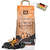 Premium Grill Holzkohle - inkl. biobasierter Anzündbeschichtung - aus Eiche & Buche - Grillkohle Holzkohle für Kohle Grills Glühgut Holzkohle | 3Kg