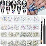 Strass Kristall AB Runde Flache Rückseite Edelstein Multi Formen für Nägel Glaskristalle Diamant Schmuck für Nageldesign Strass Set für Acrylnägel