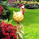 DYOUen Huhn Deko Garten Handarbeit Gartenstecker Hahn Gartenstatue Henne Gartendeko Hühner Gartenfigur Harz Gartendekoration, fur Outdoor Balkon Wohnzimmer (Gelb)