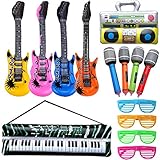 14 Stück Luftgitarre Rockstar Aufblasbare Air-Guitar Luft-Gitarren, Aufblasbare Party Props, Aufblasbares Saxophon Gitarre Mikrofon Trommel Musikinstrumente Zubehör, Party Supplies Favors Ballons