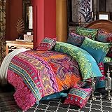 Omela Bettwäsche Boho 135x200 2 Teilig Exotisch Indisch Design Bohemian Bettbezug mit Reißverschluss Hohe Qualität Mikrofaser Deckenbezug und Kissenbezug 80x80 cm