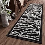 TAPISO Dream Teppich Läufer Flur Brücke Modern Zebra Streifen Tier Muster in Creme Grau Schwarz Korridor Wohnzimmer ÖKOTEX 60 x 100 cm