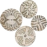 Hängender gewebter Wandkorb Dekor - Weiden-Wandkörbe Dekor Boho 4er Set - Seegras Wanddekoration Kunst - afrikanische Körbe für die Wand - Seegras Korb rund Boho Wanddekoration