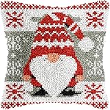 veirousa Knüpfhaken-Set mit Weihnachtswichteln für Erwachsene und Kinder, Anfänger, DIY-Knüpfkissen-Set, vorgedruckte Haken- und Knüpfteppich-Kits, Kreuzstich-Stickerei, Kissenbezug für Zuhause, Sofa