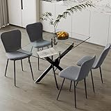 GOLDFAN Glas Esstisch Set 4 Stühle Rechteckiger küchentisch und Rückenlehne Esszimmerstuhl für Küche Wohnzimmer Büro, Grau