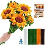 430 Stück Pfeifenreiniger zum Basteln, Sonnenblumen Blumenstrauß Pfeifenreiniger Set, Pfeifenreiniger Blumen Set, Anleitung, Schere, 10 Stück Blumendraht pfeifenputzer zum Handwer Dekorationen